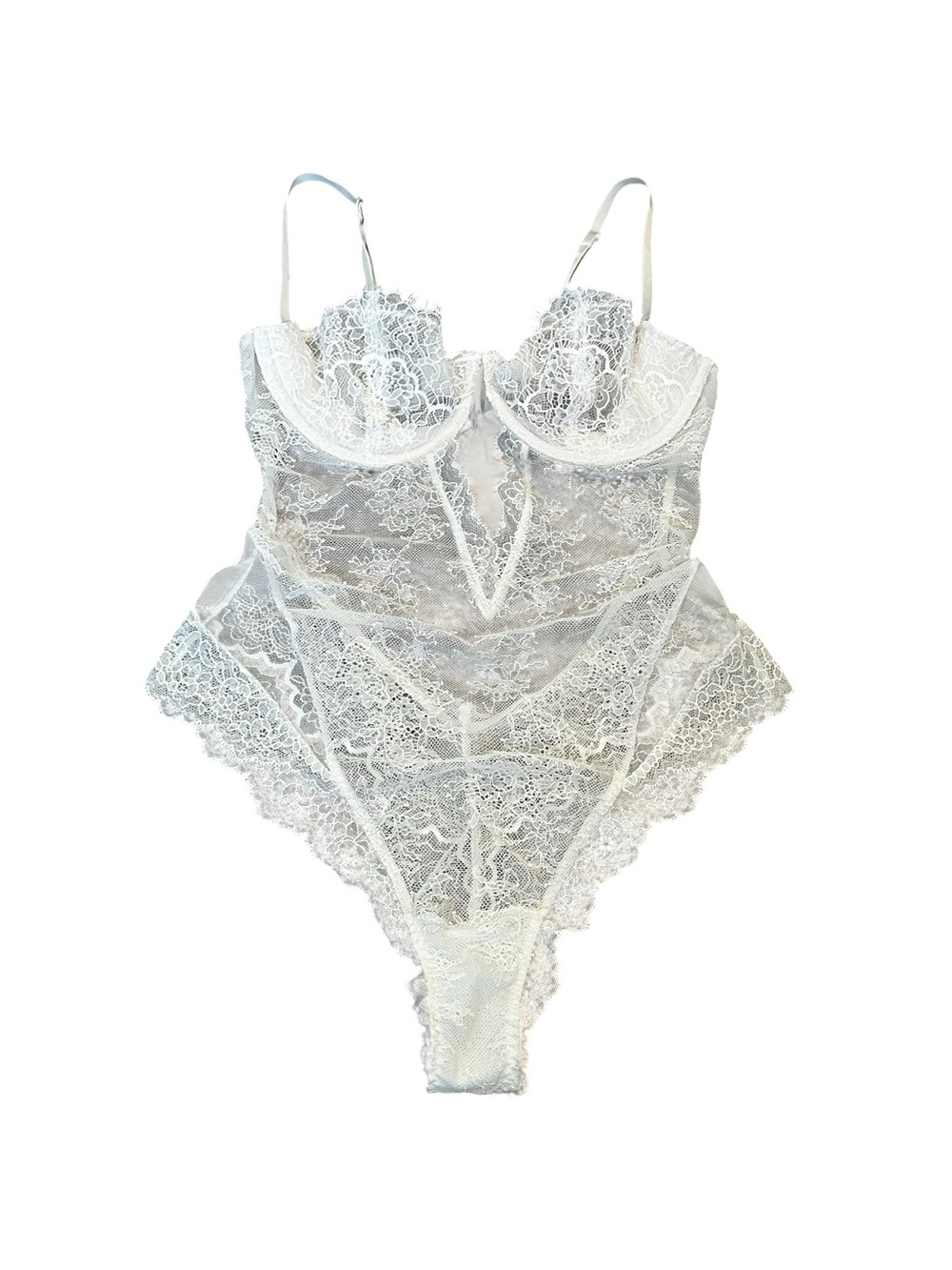 Victoria’s Secret White Sheer Lace Teddy Bodysuit Lingerie Bridal Boudoir